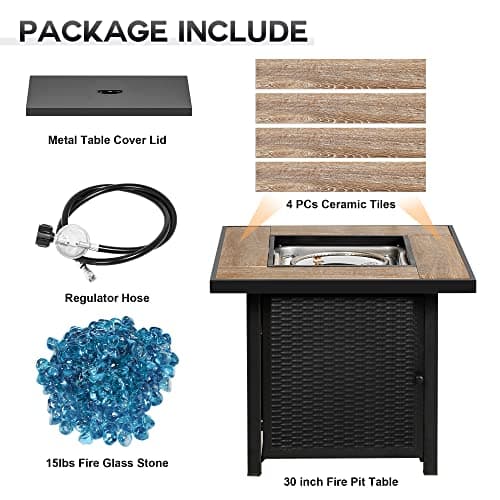 BALI OUTDOORS 50000 BTU Propane Fire Pit for Outdoor, 30 in Fire Pit Table Outdoor, Square Firepits for Outside Backyard, Patio