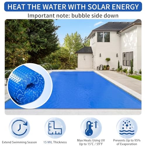 Evoio Solar Pool Covers, 12 x 24 Foot Solar Pool Blankets for Inground Above Ground Rectangular Swimming Pools, Heavy-Duty Floating Bubble Pool Hot Tub Spa Solar Covers Thermal Blanket (12 x 24 Ft)