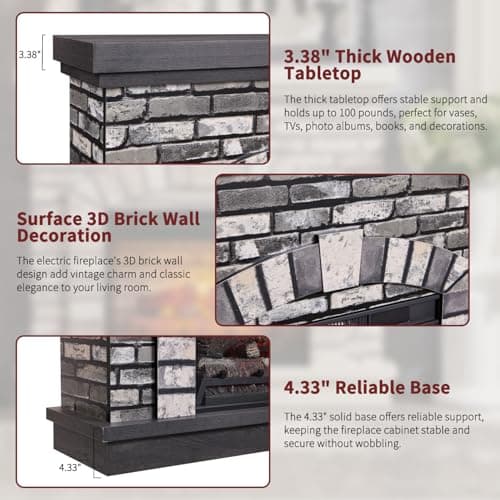42" Electric Fireplace with Mantel, Farmhouse Fireplace TV Stand w/23'' Freestanding Electric Fireplace Heater, Remote Control, Adjustable 3D Realistic Flame Level for Living Room, Light Grey