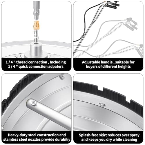 20" Pressure Washer Surface Cleaner with 4 Wheels - Stainless Steel Dual Handle Surface Cleaner for Pressure Washer Attachment for Concrete, Patio, Sidewalk, Deck and Driveways
