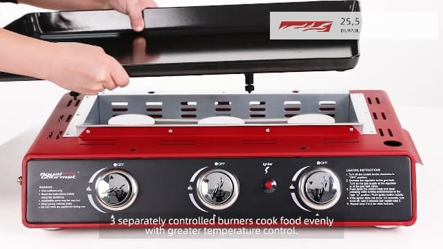 Royal Gourmet PD1301S Portable 24-Inch 3-Burner Table Top Gas Grill Griddle with Cover, 25,500 BTUs, Outdoor Cooking Camping or Tailgating, Black