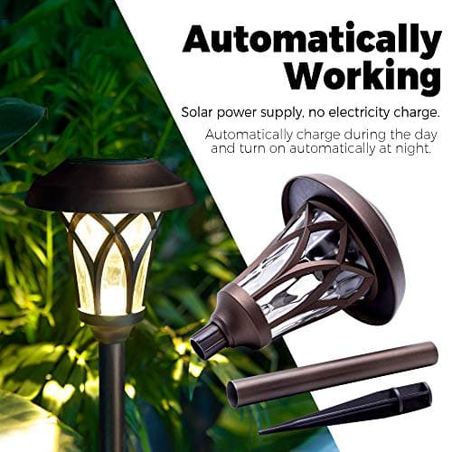 GIGALUMI Solar Lights Outdoor 6 Pack, Solar Landscape Lights Warm White, Brown Super Bright High Lumen Waterproof Metal Automatic Solar Lights for Yard, Pathway, Garden, Walkway