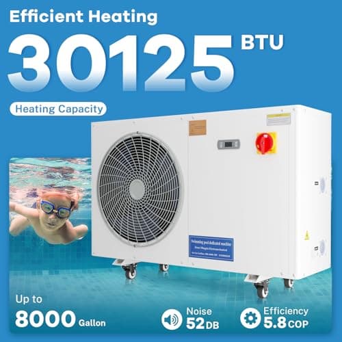 Aboron 30125BTU/hr Pool Heater for Above and In Ground Pools & Spas, Heat Pump for Pools up to 8000 Gal, 5.8 COP, Quiet Operation, Automatic Defrost Function, 210V-230V/60Hz