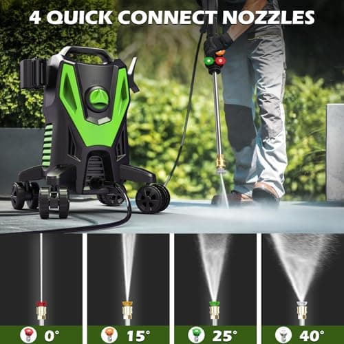Electric Pressure Washer - 4500PSI 3.0GPM Power Washer with 500ML Foam Cannon, 4 Nozzle Tips, with 4-Wheel Anti-Tip Technology, 360° Swivels High Pressure Cleaning Machine for Cars, Driveways, Patios