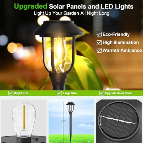 10 Pack Solar Pathway Lights Outdoor Waterproof, Dusk to Dawn Auto On/Off LED Garden Lights, Easy Installation Landscape Lighting for Yard Garden Lawn Driveway