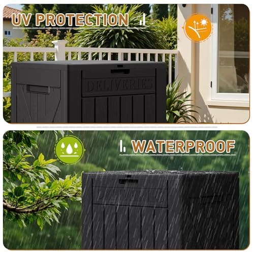 Devoko 48 Gallon Package Delivery Box Outdoor Secure Lockable, Waterproof Deck Box PP Material Storage Container for Porch, Deck (Black, 48 Gallon)