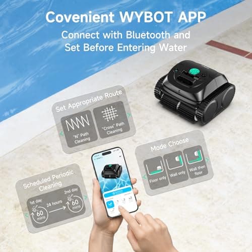 (2025 Upgrade) WYBOT C1 Robotic Pool Vacuum for Inground Pools, 150min Runtime Cordless Pool Cleaner, 4-in-1 Wall & Waterline Cleaning Up to 1,614Sq.ft, Smart Navigation, App Support