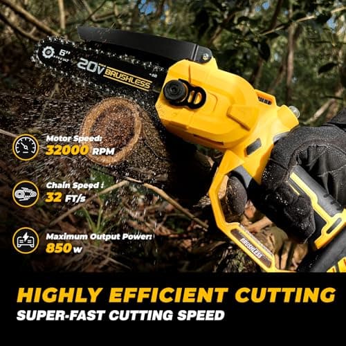 Cordless Mini chainsaw compatible with Dewalt Battery 20V MAX,Brushless Chainsaw With Automatic Chain Tensioning Device & Auto Oiler,Portable Power Chainsaw for Logging|Tree Trimming(Battery Included)