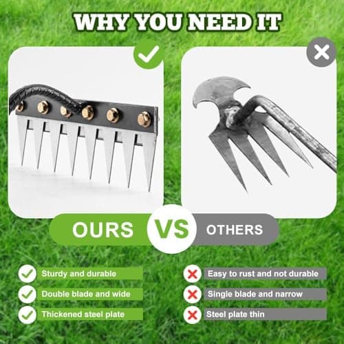 Iron Rake 2.0, Weed Puller Tool, Gardenia Iron Weeding Rake, Carbon Steel Garden Weeding Iron Weeding rake, Detachable Gardening Hand Weeder Puller Tool for Gardening and Weeding (8 Tooth)