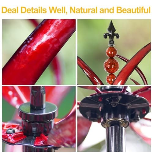 LimeHill Wind Spinner for Garden and Yard - Large Metal Kinetic Wind Sculptures for Outdoor Decor (91 Inches, Burgundy Lotus)
