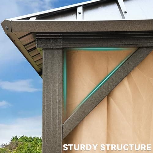 YITAHOME 10x10ft Hardtop Gazebo with Nettings and Curtains, Heavy Duty Double Roof Galvanized Steel Outdoor Combined of Horizontal Vertical Stripes Roof for Patio, Backyard, Deck, Lawn (Bronze)