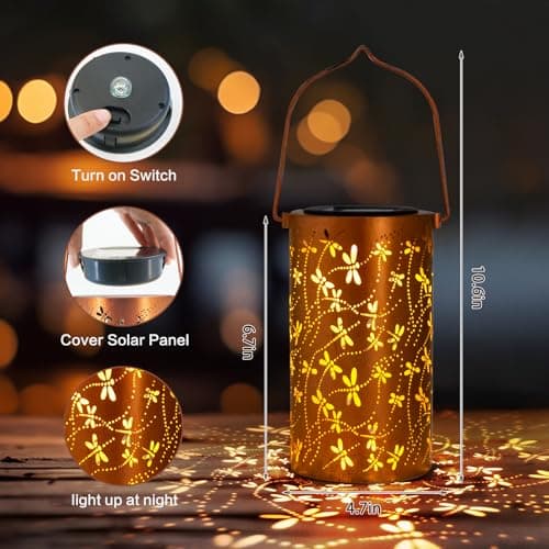 Solar Lanterns Outdoor Hanging Lantern Lights, Dragonfly Hollowed-Out Metal Decor Lantern, Waterproof LED Decorative Garden Light - Delicate Garden Decoration for Patio, Yard