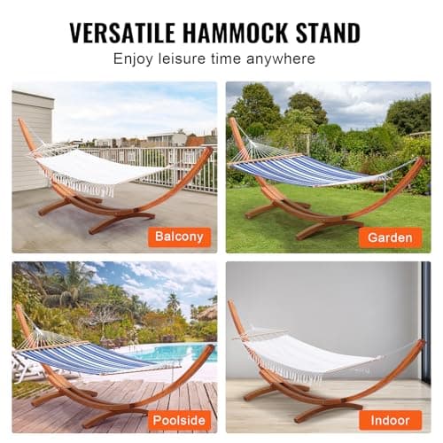 VEVOR Wooden Hammock Stand, 475 lbs Capacity Universal 2 Person Hammock Frame Fits 9-13 ft Hammocks, Larch Wood Arc Adjustable Stand for Hammock with Chain and Carabiner, for Outdoor and Indoor
