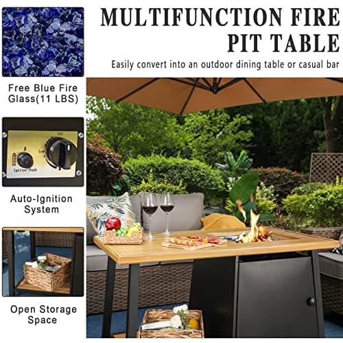 Sophia & William 50,000 BTU Propane Gas Fire Pit Table with Open Storage Space Multifunction Large 46" x 25.8" Rectangular Outdoor Firepits for Outside with Lid and Blue Fire Glass