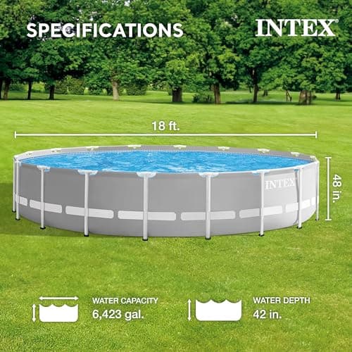 Intex 26731EH Prism Frame Premium Above Ground Swimming Pool Set: 18ft x 48in – Includes 1500 GPH Cartridge Filter Pump – Removable Ladder – Pool Cover – Ground Cloth