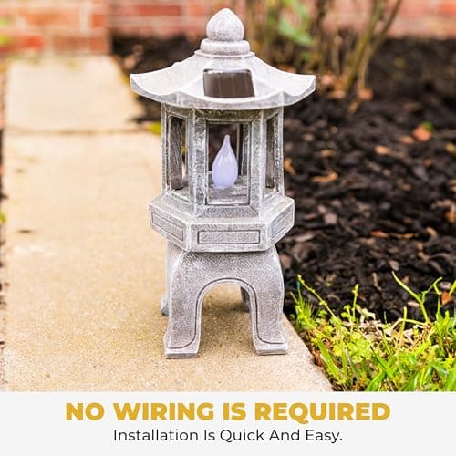 VP Home Solar-Powered Pagoda Garden Statues - Japanese Zen Lantern Outdoor Decor with Flickering LED Light - Durable Polyresin for Yard, Patio, or Garden - 12 x 7 x 6 Inches (Zen Garden Pagoda)