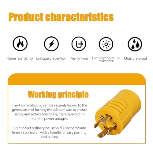 NEMA L14-30P to 5-15/20R or 6-15/20R Generator Adapter Plug, 30 Amp to 20 Amp 240V 30A 4-Prong Locking Generator