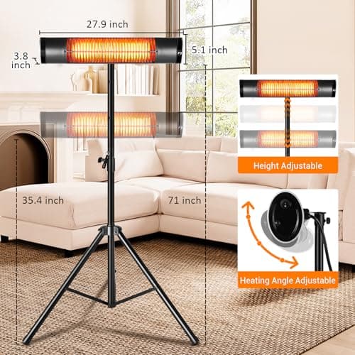 Outdoor Electric Heater, 1500W Outdoor Heaters for Patio, Tripod Mounted Infrared Heaters with Remote, Radiant Patio Heater with 3 Heat Settings, 8H Timer for Outdoor, Garage, Yard