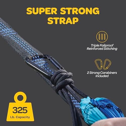 Durable Hammock 400 lb Capacity, Nylon Camping Hammock Chair - Double or Single Sizes w/Tree Straps and Attached Carry Bag - for Travel/Backpacking/Beach/Backyard (Medium, Black & Light Grey)