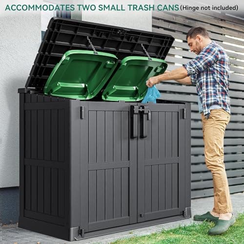 YITAHOME Light Gray Resin Tool Shed, 36 Cu Ft Waterproof Outdoor Horizontal Storage, Weather-Resistant Utility Shed with Air Vent for Trash and Lockable Doors, Garden Tools