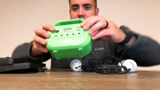 Portable Power Station with Solar Panels Included, Solar Generator with 3 LED Bulbs, USB Ports for Camping, Fishing, Emergency, Home Blackout