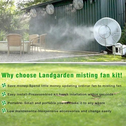 LANDGARDEN Outdoor Misting Fan Kit for a Cool Patio Breeze,Water Mister Spray for Cooling Outdoor,19.36FT (5.9M) Misting Line + 5 Brass Mist Nozzles + a Brass Adapter(3/4) Fit to Any Outdoor Fan