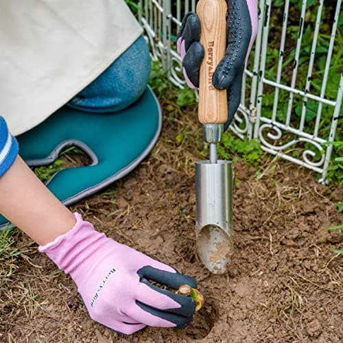 Bulb Planter Tool, 12" Garden Bulb Transplanter Tool, Stainless Steel Manual Hole Digger with Wooden Handle, Transplanting Agricultural Dibble Tool for Seed Planting & Flower Planter