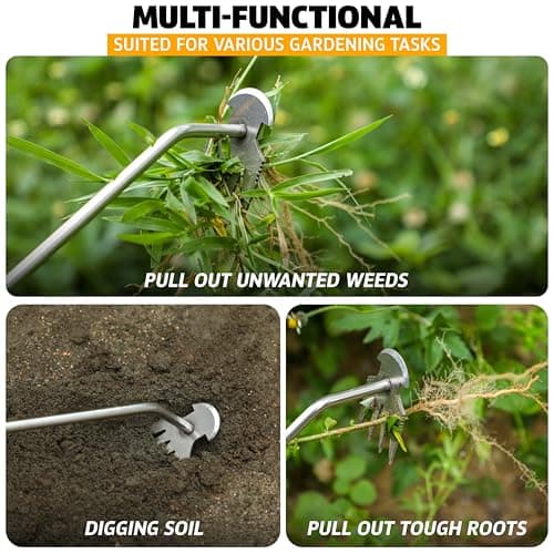 EcoNour Weed Puller Tool | Stainless Steel Weeder with Silicon Handle | Durable Weeding Remover Tool | Manual Weeder for Gardening | Effortless for Uprooting Weeds and Backyard Farm Planting