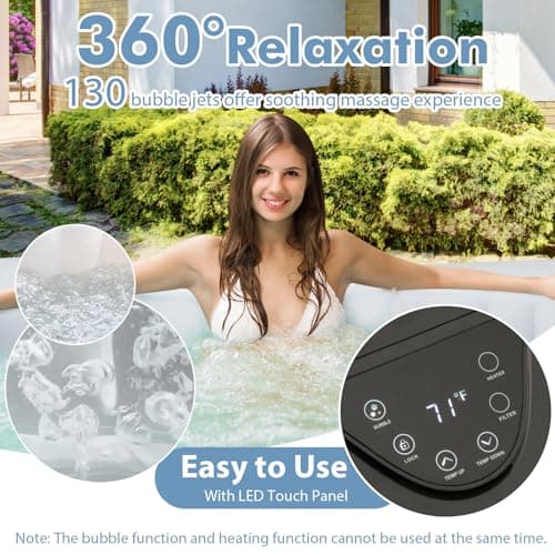 GYMAX Hot Tub, Inflatable Hot Tub with 130 Soothing Bubble Air Jets, Insulated Lockable Cover, Ground Mat & Filter Cartridges, Outdoor Blow Up Spa Tub for Backyard, Patio (Square, 4-6 Person)