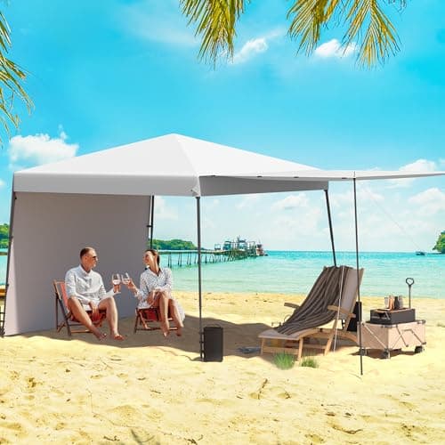 EROMMY 10'x10' Pop Up Canopy Tent with Convertible Sidewalls to Awnings, Easy Setup Outdoor Beach Tent, Portable Sun Shelter for Events, Parties and Camping, White