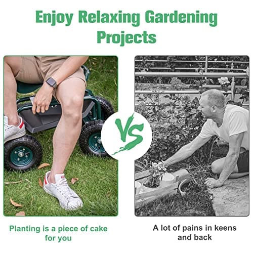 Peach Tree Garden Cart Rolling Work Seat with Tool Tray Heavy Duty Scooter Gardening Planting