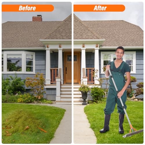 62" Adjustable Thatch Rake - 19-Tine Lawn Dethatcher with Nickel Steel Tines, Heavy Duty Ergonomic Handle for Spring Lawn Care, Soil Aeration & Yard Cleanup&Turf Renovation (Silver)
