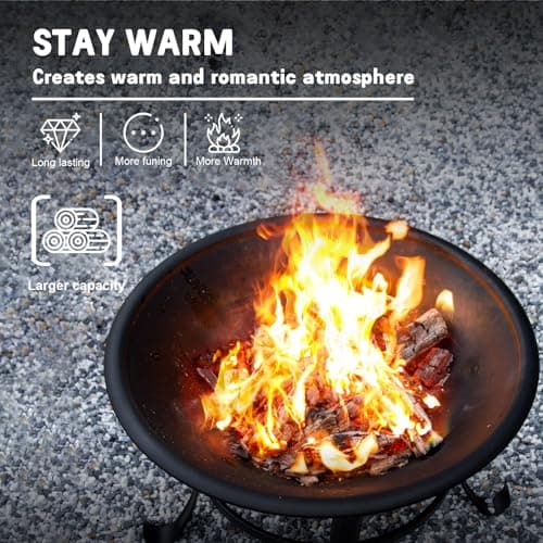 22 in Outdoor Small Fire Pit,Durable firepit with Mesh Lid,Log Grate,and Fire Poker,Fire Pits for Outside Backyard.Deck.Camping and Picnic