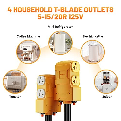 MECMO 50 Amp to 20 Amp 110V RV Distribution Adapter, NEMA 14-50P to 4 X 5-20R/15R RV 4-Prong to Mutiple Household Outlet w/ 20amp Circuit Breaker, ETL Listed RV Generator Distribution Cord