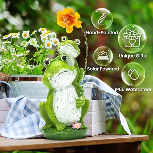 GIGALUMI Solar Garden Statues Loving Frog Garden Decor Figurine Lights for Outside, Yard Decorations Outdoor Patio Decor, Gardening Gifts for Women