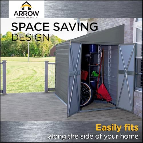 Arrow Yardsaver 4' x 10' Galvanized Steel Outdoor Storage Shed with Sloped Roof and Double-Door Entry, UV-Resistant Steel Floorless Compact Storage Shed, Charcoal