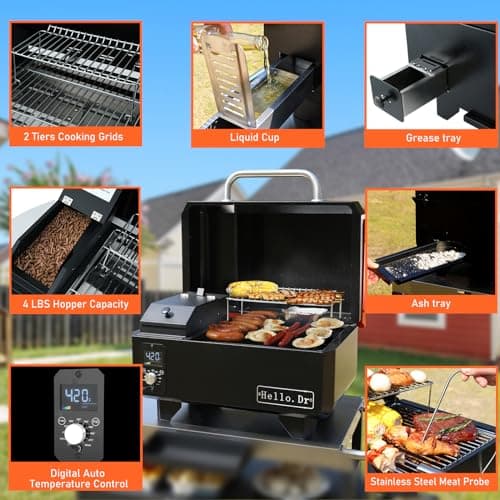 Portable Wood Pellet Grill and Smoker,Electric Outdoor 8 in 1 Tabletop Grills for RV Camping Tailgating RV Cooking BBQ, Intelligent Temperature Control and Superheated Steam Technology,Red