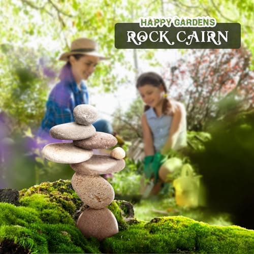 Happy Gardens Zen Stacked Rocks Sculpture | Cairn Statue Balancing Rock Stone Decor for Japanese Garden | Stacking Pebbles