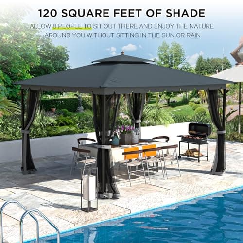 [Upgraded] 10x12 Gazebo with Mosquito Netting,Sturdy Metal Outdoor Patio Gazebo[Heavy Duty Frame],Gazebos Canopy Tent with Dual Air Roof,Patio Canopy Gazebos,Wind Resistant/Waterproof for Deck
