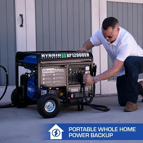 DuroMax XP12000EH 12,000-Watt Dual Fuel Portable Generator – Gas & Propane, Electric Start, Whole Home Backup Power, Transfer Switch Ready, RV & Emergency Ready