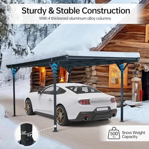 Real Relax Metal Carport 10 x 16ft with Heavy Duty Metal Frame & Pitched-Roof Polycarbonate Panel Canopy, Sturdy Canopy Shelter for Car, Truck, Pickup, SUV, Tractor, and Boat, Grey