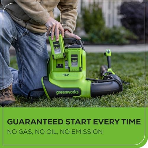 Greenworks 40V (175 MPH / 710 CFM) Dual Port Cordless Brushless Backpack Leaf Blower, (2) 8.0Ah Battery and Charger Included