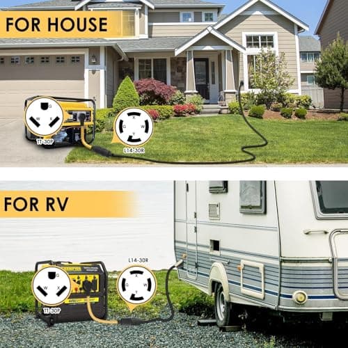 Generator Transfer Switch Adapter Cord TT-30 RV 30Amp to L14-30 Flexible with Ergonomic Handle, 30 Amp 3 Prong to 4 Prong 10 AWG Generator Plug Adapter, RV Generator Plug to Inlet Box 1FT