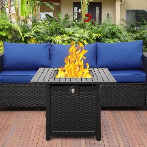 30 Inch Fire Tables 50000 BTU Outdoor Fire Pits for Outside Steel Gas Fire Table with Fire Pit Lid Grille Tabletop and Waterproof Cover and Blue Crystal Beads