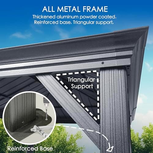Kozyard Alexander 10' X 12' Hardtop, Aluminum Metal Gazebo with Galvanized Steel Double Roof Canopy, Curtain and Netting, Permanent Pavilion for Patio, Backyard, Deck, Lawn (Gray)