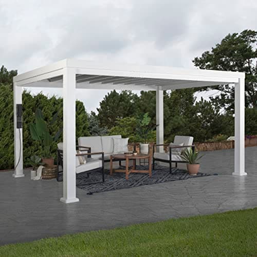 Backyard Discovery Windham 14' x 10' Modern Galvanized Steel Pergola Kit with Shade Sail Canopy, All-Season Durability, PowerPort, High-Wind Rating for Outdoor Patio, Garden, Deck, Entertaining