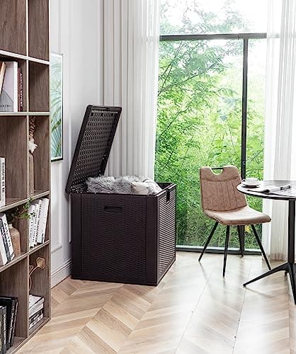 BTEXPERT 80 Gallon Large Deck Box Outdoor Storage Container for Patio Furniture Garden Tools Cushions Pool Supplies Sports Equipment Waterproof Lockable Steel Metal insert rod UV Resistant Resin