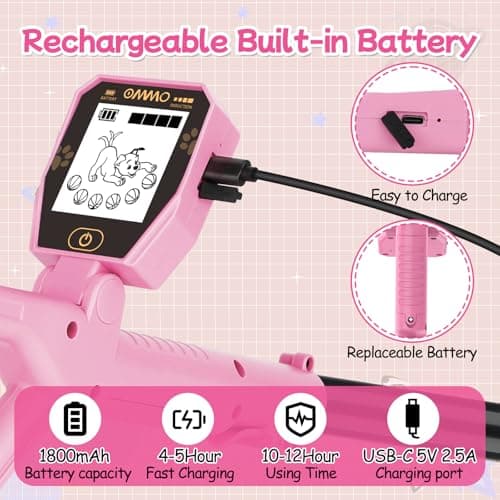 OMMO Metal Detector, Rechargeable Built-in Battery Kids Metal Detector with Funny LCD Display, Adjustable Metal Detectors for Kids with IP67 Waterproof 6.5” Search Coil for Exploring Outdoor