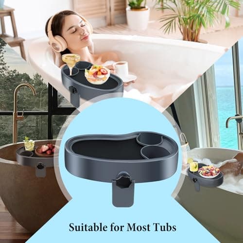 Larger Surface Adjustable Hot Tub Tray, 15.8" × 7.9" Hot Tub Cup Holder with Two Drink Holders, Floor Standing Bathtubs Tray with Wall Thickness of 2.38"- 4.92", Non-Slip Drainage Bathtub Storage