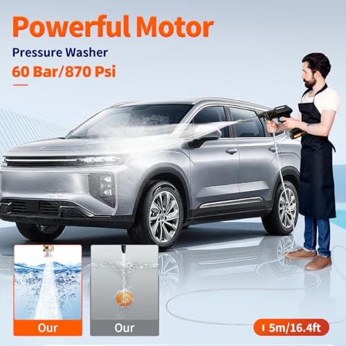 Cordless Pressure Washer,1500W Portable Battery Pressure Washer, 60Bar/870 PSI High Pressur𝗲 Washer Gun with 2 Nozzles, 2 Battery, 5m Hose Cordless Jet Washers/Pressur𝗲 Washer for Car/Floor/Patio